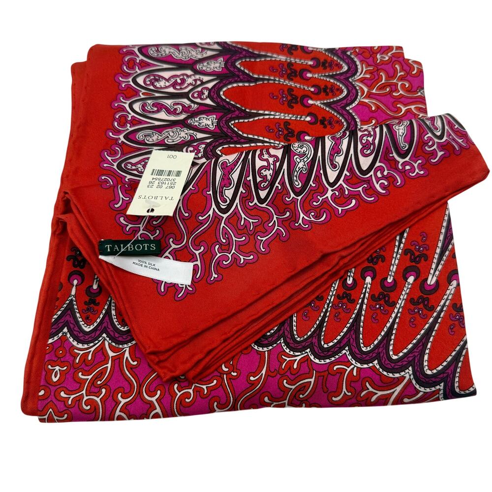 Talbots 100% Silk Scarf NWT Pink & Red Medallion Square Scarf 34